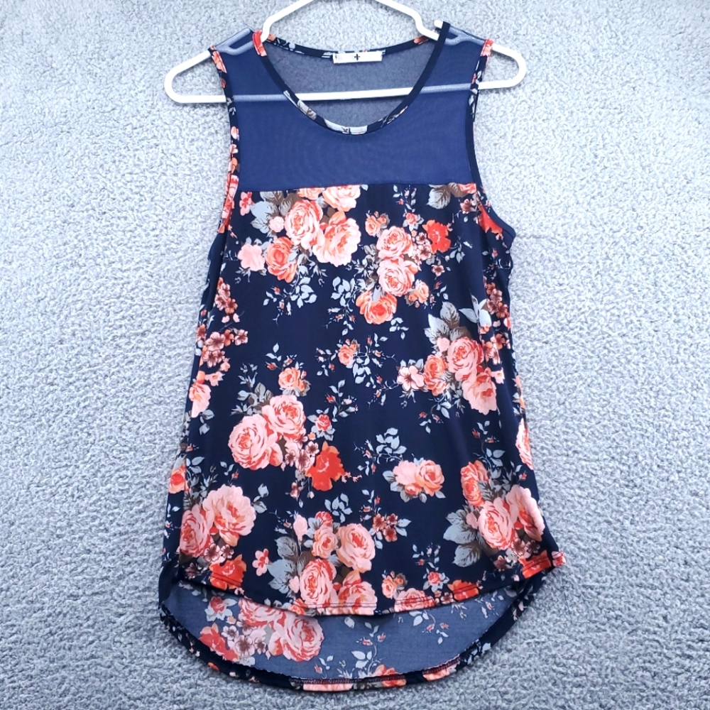 Blue Planet Womens Floral Wide Strap Mesh Top Tank Top